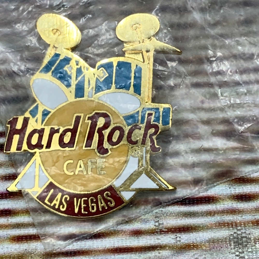 Hard‎ Rock Cafe Las Vegas Drum Set Pin Collectible Souvenir Gold Tone